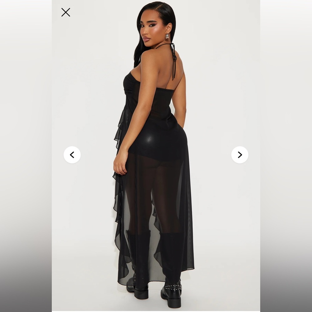 Fashion Nova Black Sheer High-Low Halter Top - Picture 3 of 7